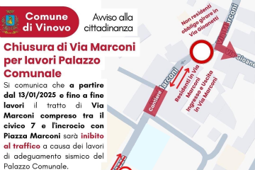 Chiusura di Via Marconi per lavori Palazzo Comunale dal 13/01/2025 fino a fine lavori