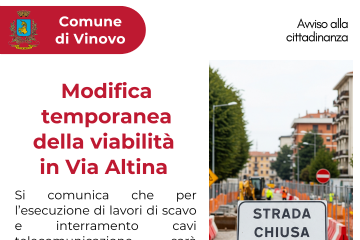 Modifica temporanea della viabilit&#224; in Via Altina dal  giorno 02/12/2025 al giorno 05/12/2025